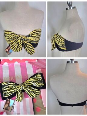 Victoria's Secret VTG Swim Bikini Strapless Bandeau Crop Top NWT Tie Knot Stripe